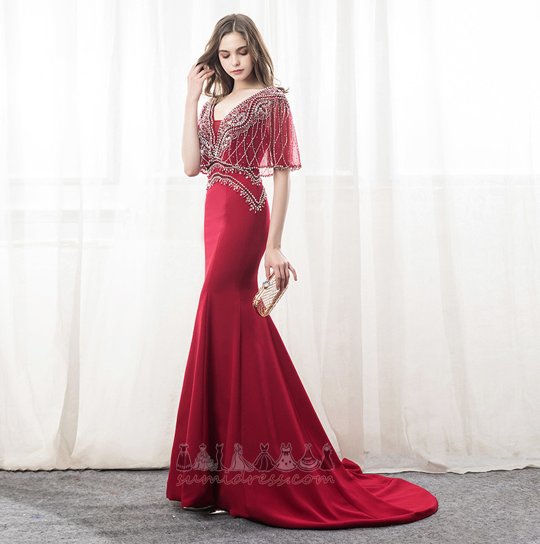 Jewel Bodice Natural Waist Backless banquet Loose Sleeves Satin Evening Dress