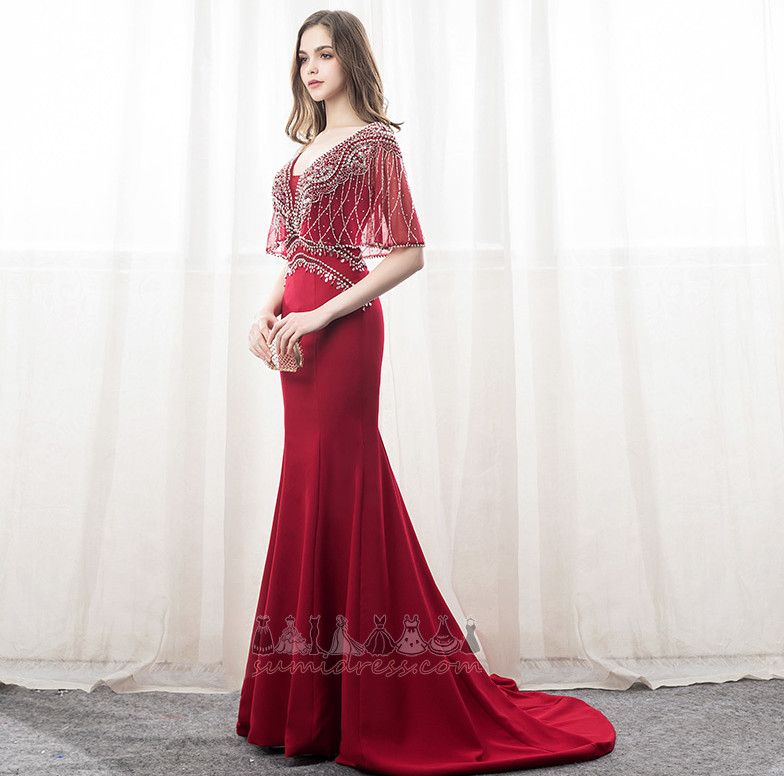 Jewel Bodice Natural Waist Backless banquet Loose Sleeves Satin Evening Dress