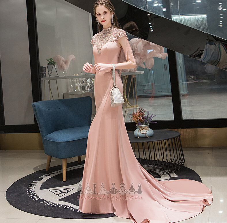 Jewel Bodice Short Sleeves Sweep Train Natural Waist Medium Summer Evening Dress