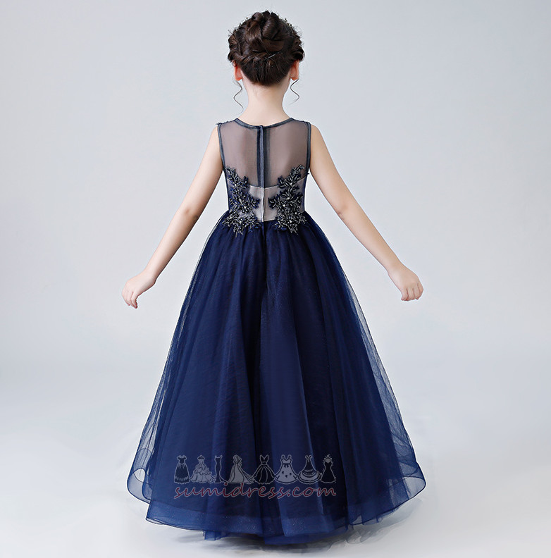 Jewel Bodice Sleeveless Elegant Natural Waist Swing Voile Flower Girl Dress