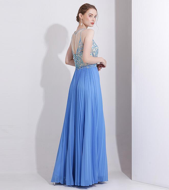 Jewel Chiffon Sleeveless Ruched Natural Waist Ankle Length Evening Dress