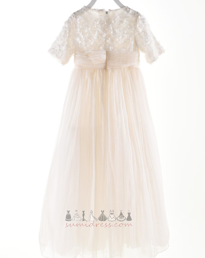 Jewel Collar Chiffon Korte ærmer Ankel længde A-linje Naturlig Talje Blomst pige kjole
