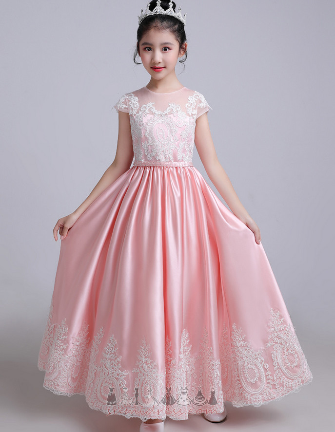 Jewel Embroidery Ankle Length A-Line T-shirt Short Sleeves Flower Girl Dress