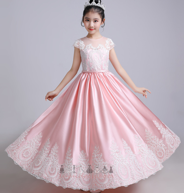 Jewel Embroidery Ankle Length A-Line T-shirt Short Sleeves Flower Girl Dress