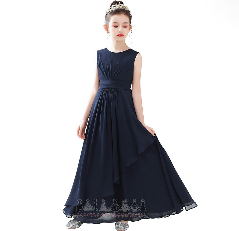 Jewel Hemline Long A-Line Accented Bow Sleeveless Chiffon Flower Girl Dress