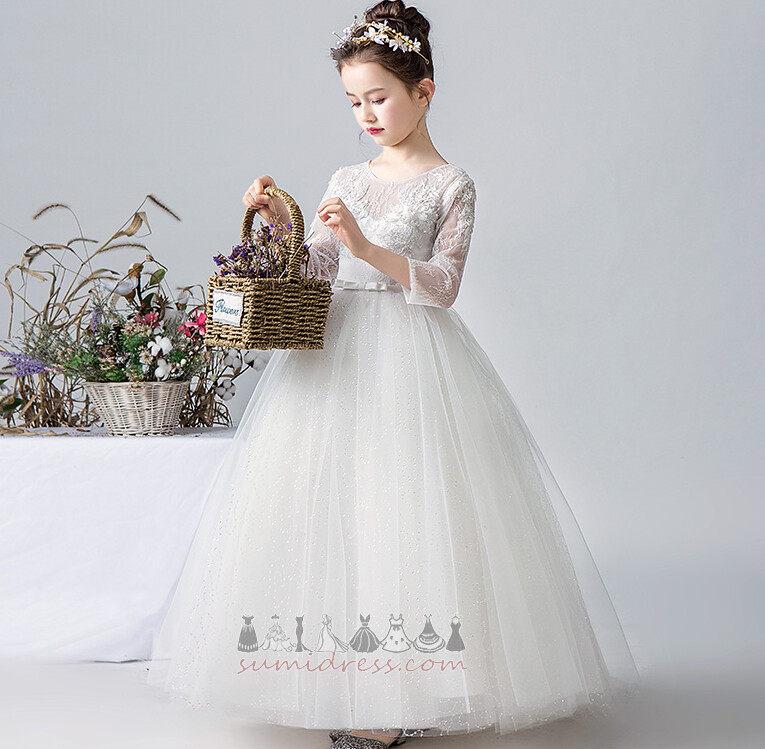 Jewel Illusion Sleeves Medium Backless 3/4 Length Sleeves Natural Waist Communion Dress