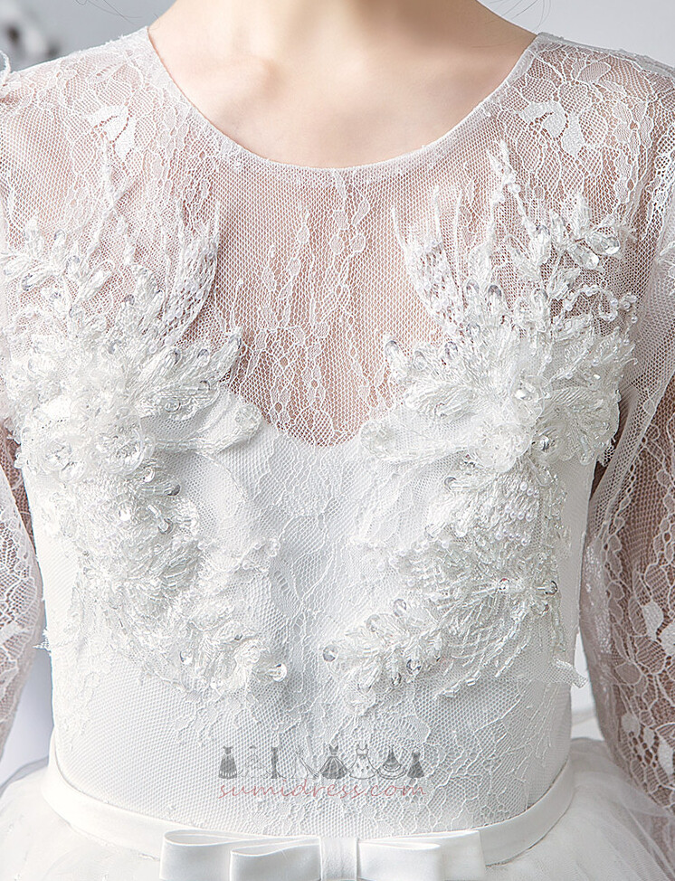 Jewel Illusion Sleeves Medium Backless 3/4 Length Sleeves Natural Waist Communion Dress