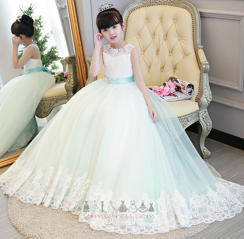 Jewel Lace Formal Natural Waist Sleeveless Lace-up Flower Girl Dress