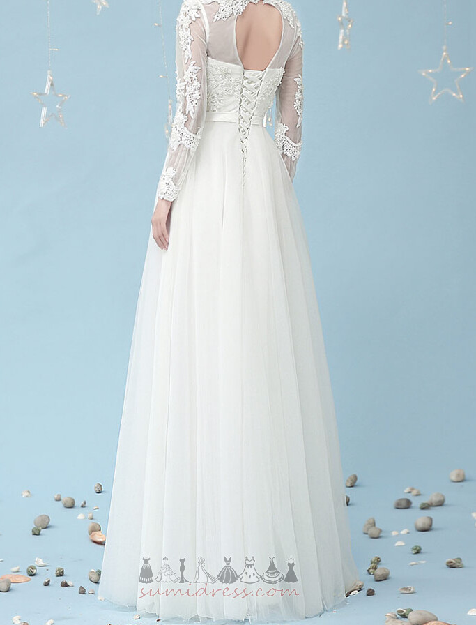 Jewel Long Sleeves Outdoor Floor Length Lace Lace Overlay Wedding skirt