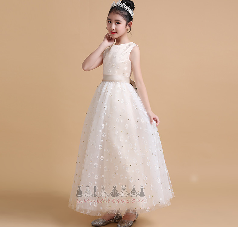 Jewel Natural Waist A-Line Elegant Sleeveless Satin Flower Girl Dress