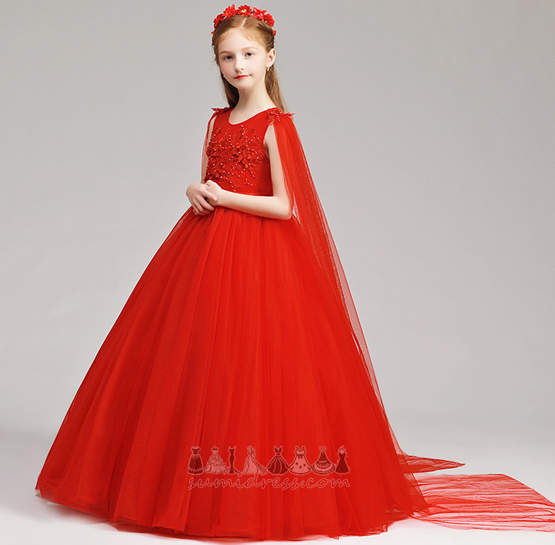 Jewel Natural Waist Beading Tulle Floor Length Sleeveless Little girl dress