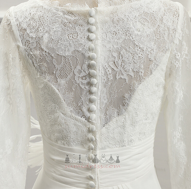 Jewel Outdoor Long T-shirt A Line Lace Wedding Dress