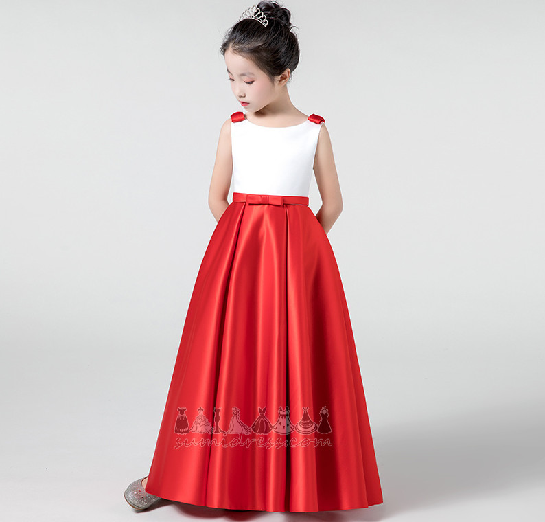 Jewel Satin Show/Performance Accented Bow A-Line Medium Flower Girl gown