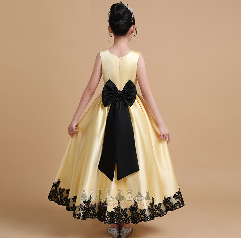 Jewel Zipper Up Sleeveless Satin Accented Bow Elegant Flower Girl Dress