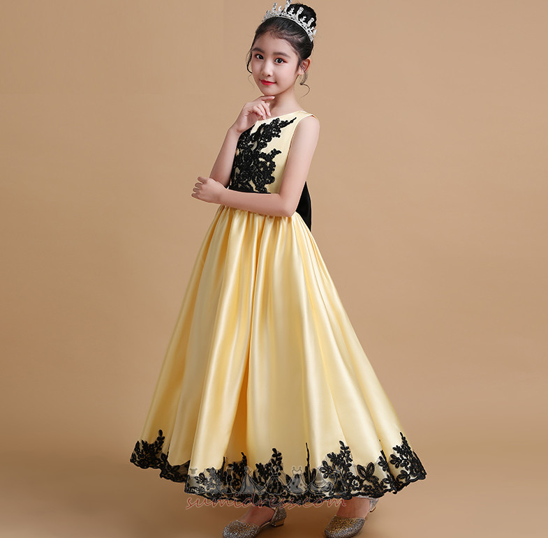 Jewel Zipper Up Sleeveless Satin Accented Bow Elegant Flower Girl Dress
