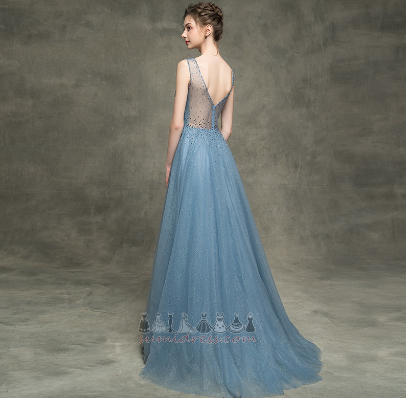Jupe du soir Col en V Triangle Inversé Cristal Elégant Tulle Traîne Courte