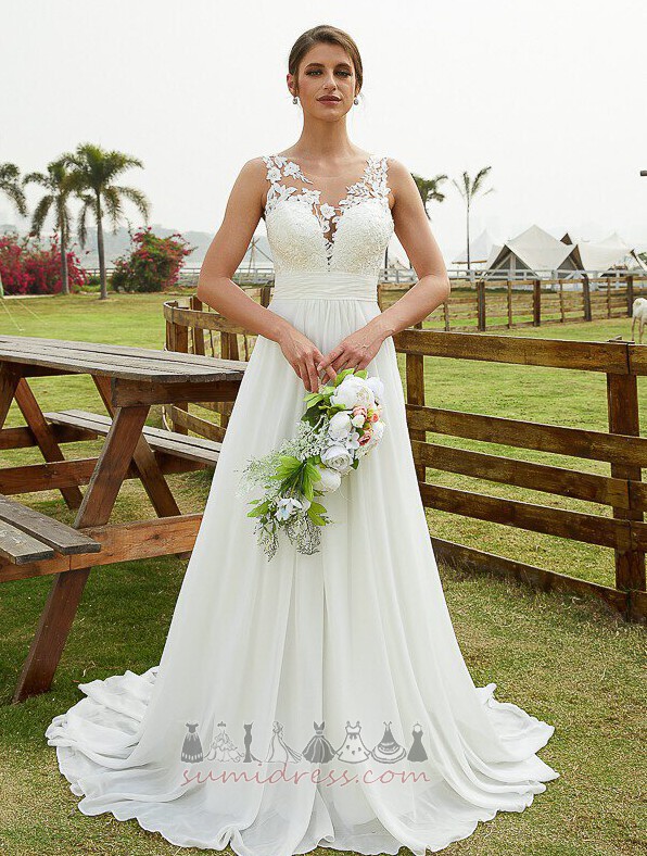 Juvel Päron Natural Midja Sopa Tåg Elegant A-linjeformat Bröllopsklänning