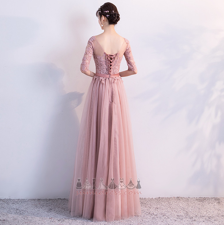 Kant A-Lijn Elegante Tule Enkellange Natuurlijk Bruidsmeisje jurk