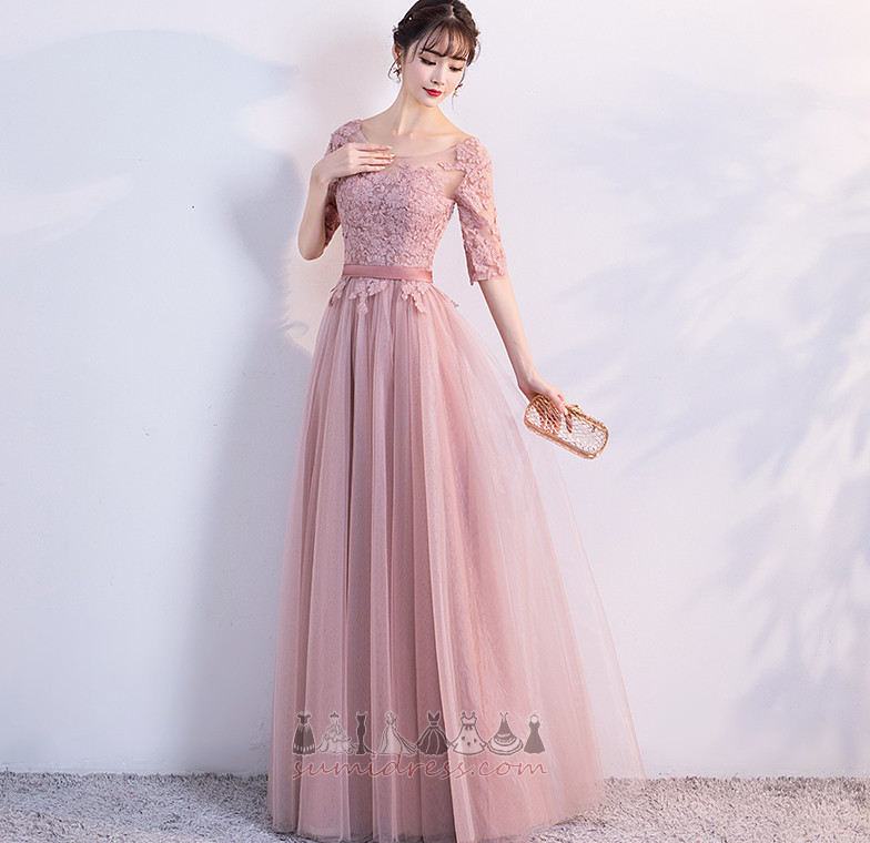 Kant A-Lijn Elegante Tule Enkellange Natuurlijk Bruidsmeisje jurk