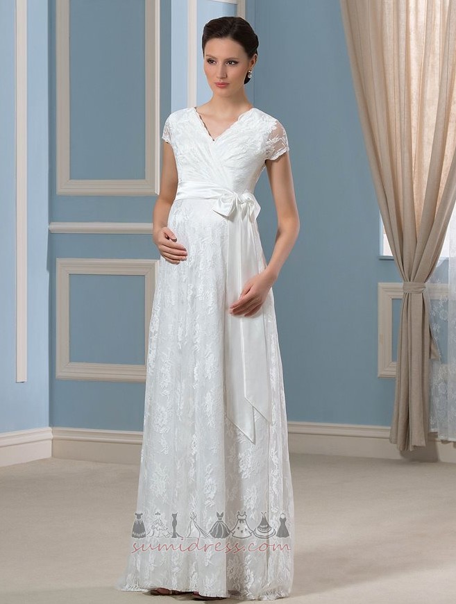 Kat uzunluğu Orta arka İllüzyon kollu Aksanlı yay İmparatorluğu Yaz Düğün Elbise