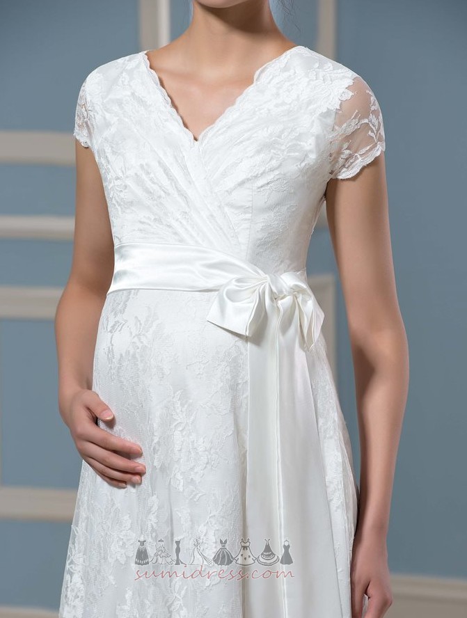Kat uzunluğu Orta arka İllüzyon kollu Aksanlı yay İmparatorluğu Yaz Düğün Elbise