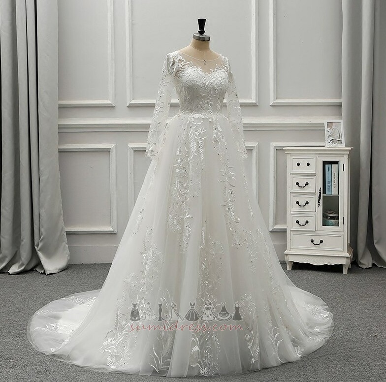 Katedrály vlak Čipka-up Kostol S dlhými rukávmi Ilúzia rukávmi Svadobné šaty