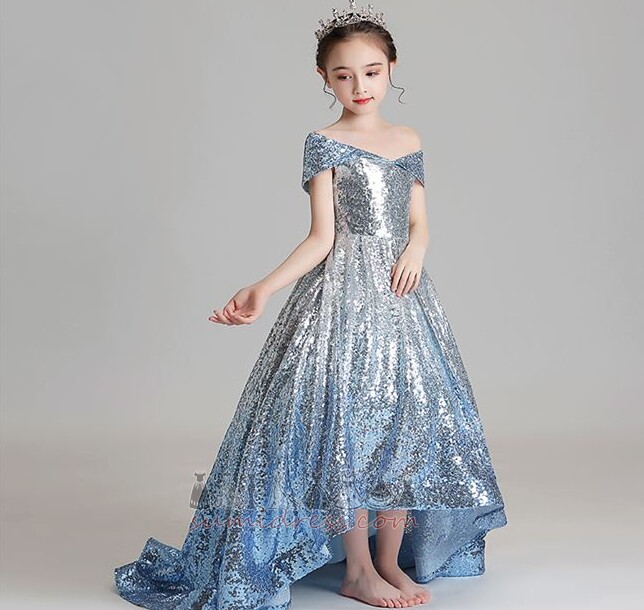 Kepli kollu Yıldızlı Asimetrik Fermuar yukarıya Göster / Performans Küçük kız elbisesi