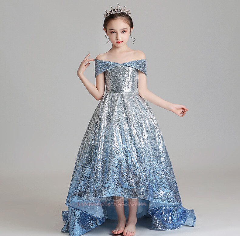 Kepli kollu Yıldızlı Asimetrik Fermuar yukarıya Göster / Performans Küçük kız elbisesi