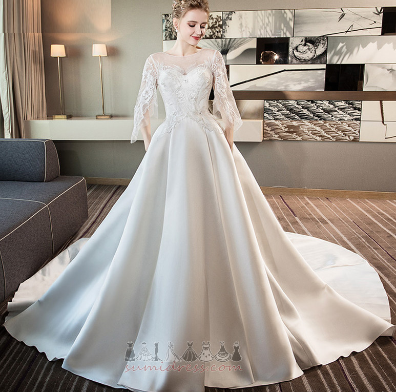 Keyhole Back A-Line Illusion Sleeves Cathedral Train Beading Wedding gown
