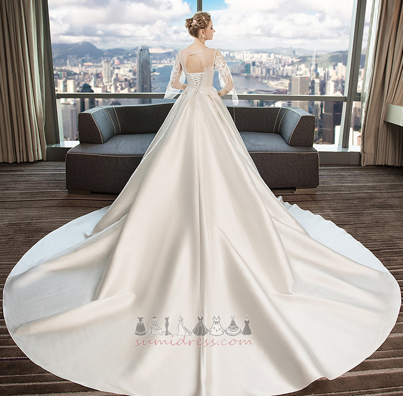 Keyhole Back A-Line Illusion Sleeves Cathedral Train Beading Wedding gown