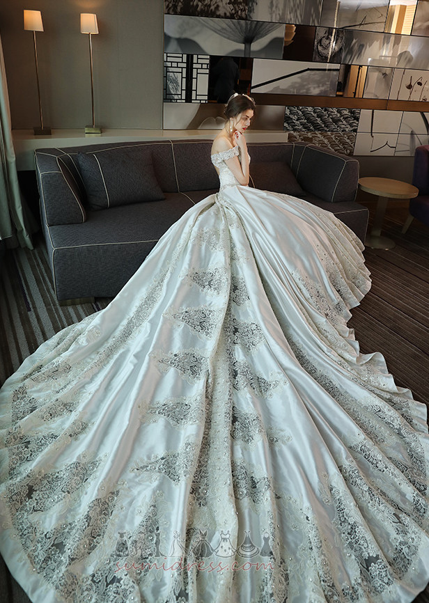 Keyhole Back Formal Natural Waist Pear Royal Train Short Sleeves Wedding Dress