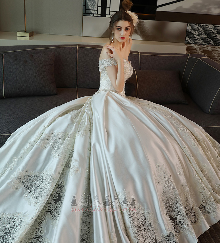 Keyhole Back Formal Natural Waist Pear Royal Train Short Sleeves Wedding Dress