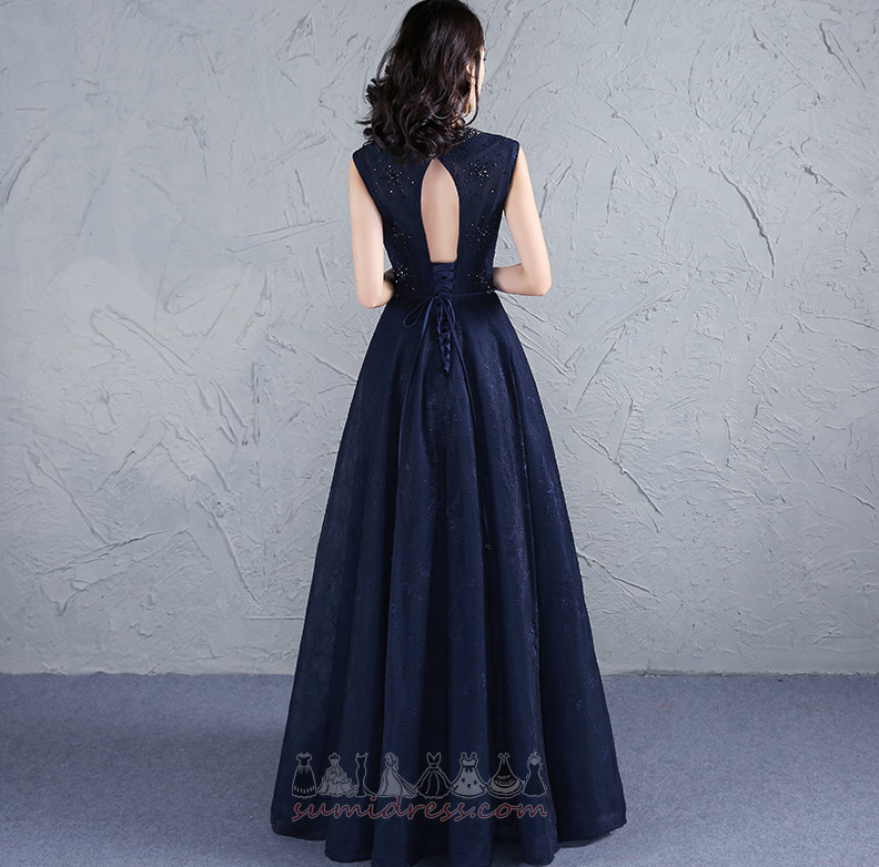 Keyhole Back Natural Waist Medium Beaded Belt Satin Ankle Length Prom Dress