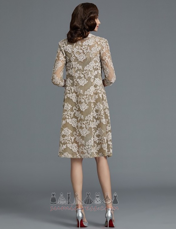 Knee Length 3/4 Length Sleeves Applique Zipper Up Vintage Lace Mother Dress