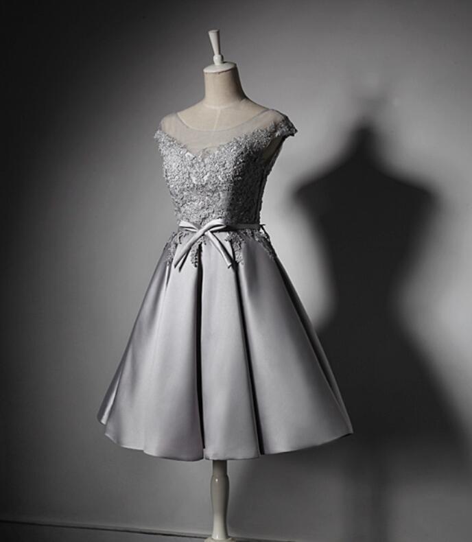 Knee Length Lace-up Glamorous Satin Sleeveless A-Line Bridesmaid Dress