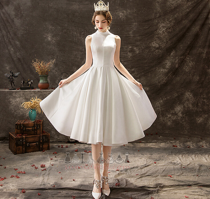 Knee Length Sheer Back Natural Waist Elegant Sleeveless High Neck Wedding Dress