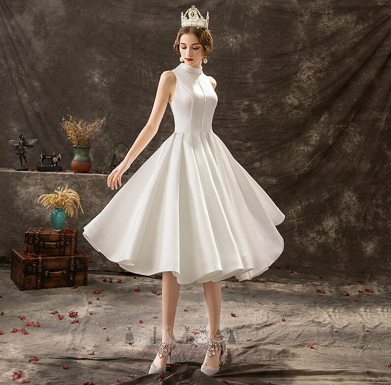Knee Length Sheer Back Natural Waist Elegant Sleeveless High Neck Wedding Dress