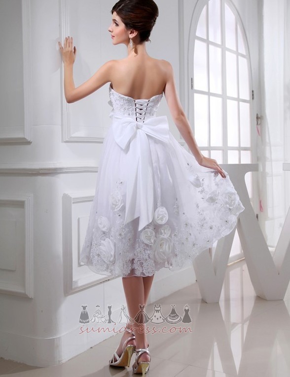 Knee Length Voile Outdoor Beading Natural Waist Lace-up Wedding Dress