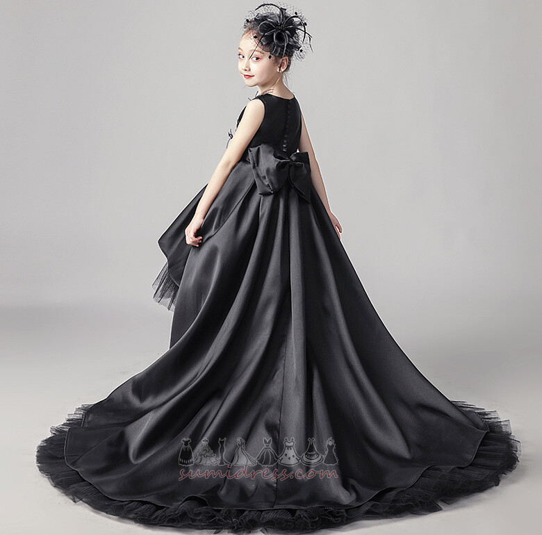 Kolsuz Asimetrik Yüksek kapalı Bol dökümlü Aksanlı yay Saten Çiçek kız elbise
