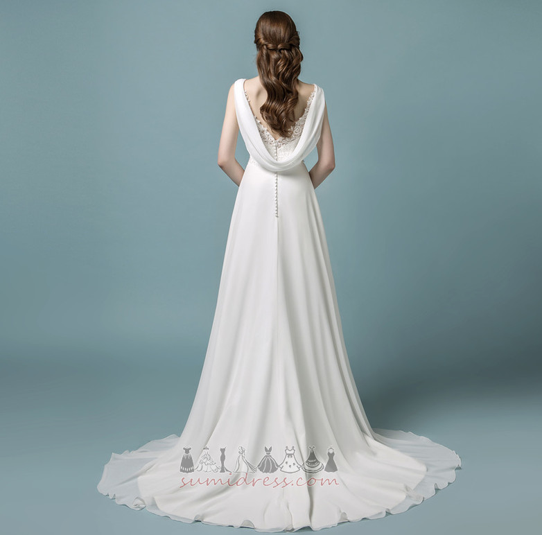 Kolsuz Boncuk V yaka Orta Açık Sırtı açık Düğün Elbise