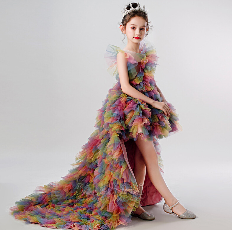 Kolsuz Dantelli Parti Bağcıklı Orta Tek omuzlu Çiçek kız elbisesi