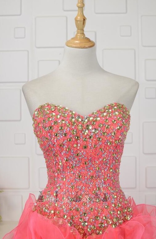Kolsuz mücevherli korse Kat uzunluğu Resmi Askısız Bir çizgi Quinceanera elbise