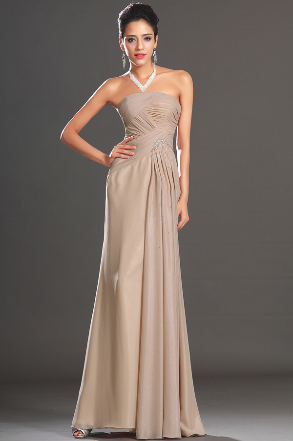 Komposit Chiffon Gulvet længde Naturlig Talje Stram kjole Plisseret Aften kjole