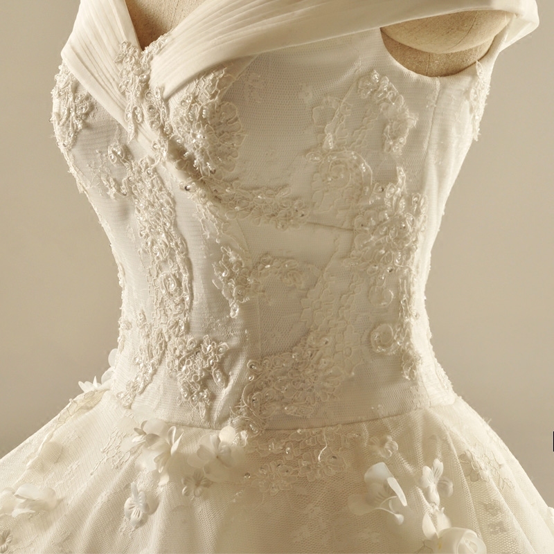 короткі рукави Босоніжки блоковані рукава собор поїзд V-подібним вирізом органза Весільна сукня