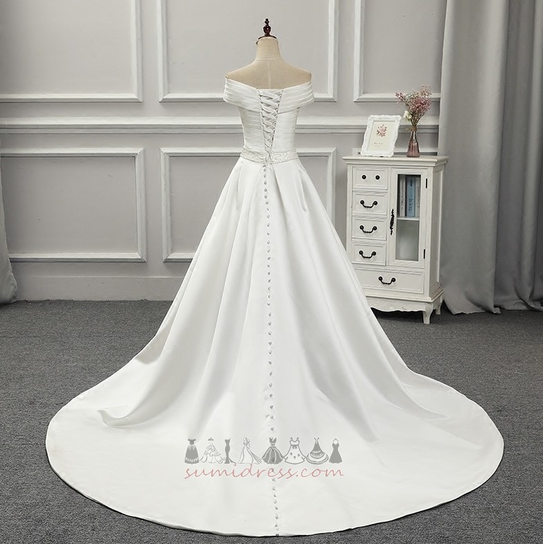 короткі рукави лінія плісировані ліф природні Талія З плеча Бісероплетіння ремінь Весільна сукня