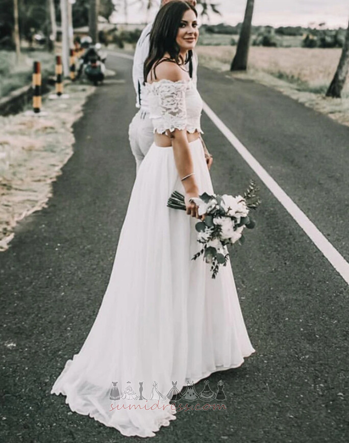 короткі рукави природні Талія Футболка двухкусочний мереживо лінія Весільна сукня