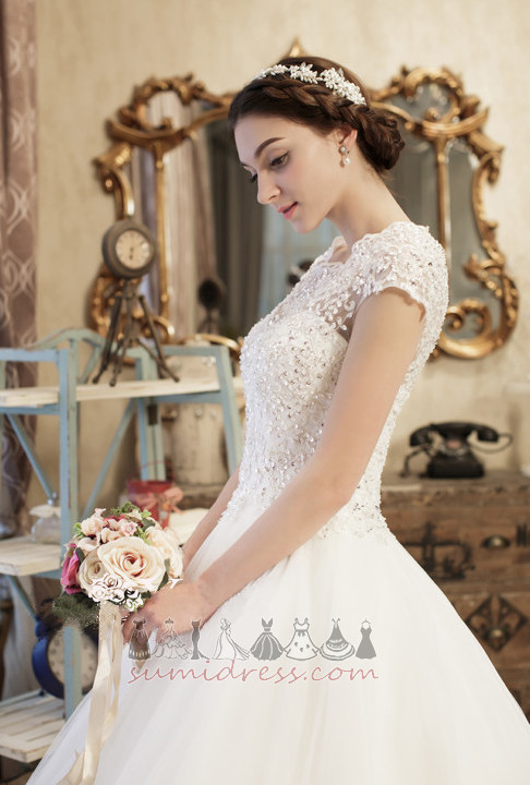короткі рукави суд поїзд потовщення середа блоковані рукава Мереживо Overlay Весільна сукня