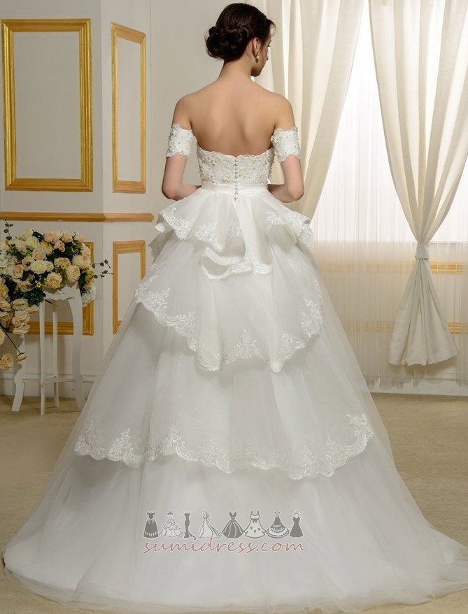 короткі рукави трикутник складка розгортки поїзд прикрашений ліф лінія Весільна сукня