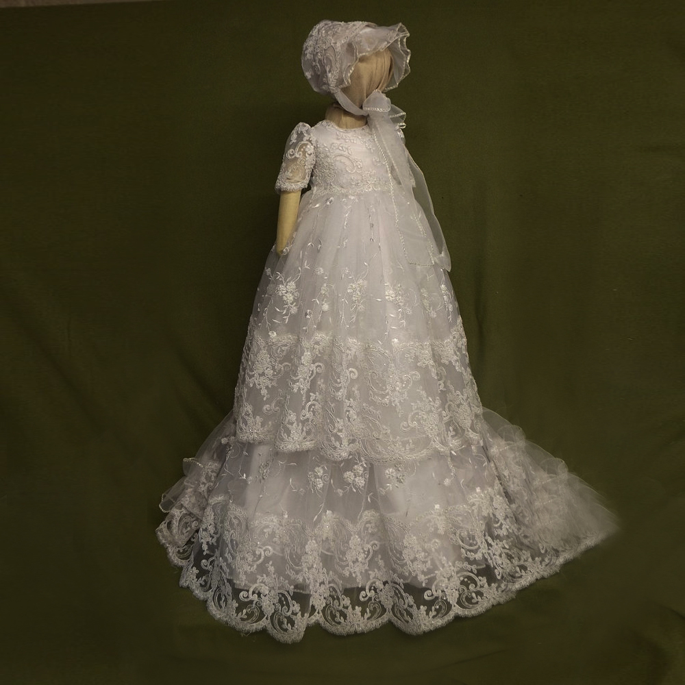 короткі рукави висока Крита весна принцеса природні Талія мереживо Маленька дівчинка плаття