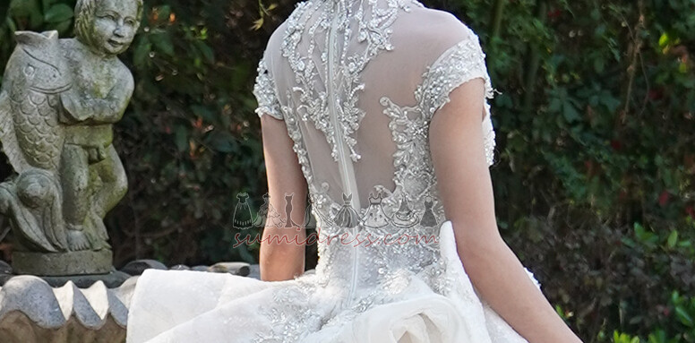 короткі рукави зал висока шия блискавка вгору весна лінія Весільна сукня